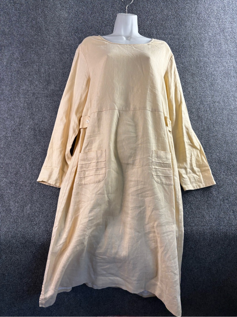 J. Jill Cream Long Sleeve Linen-Blend Pocket Dress
